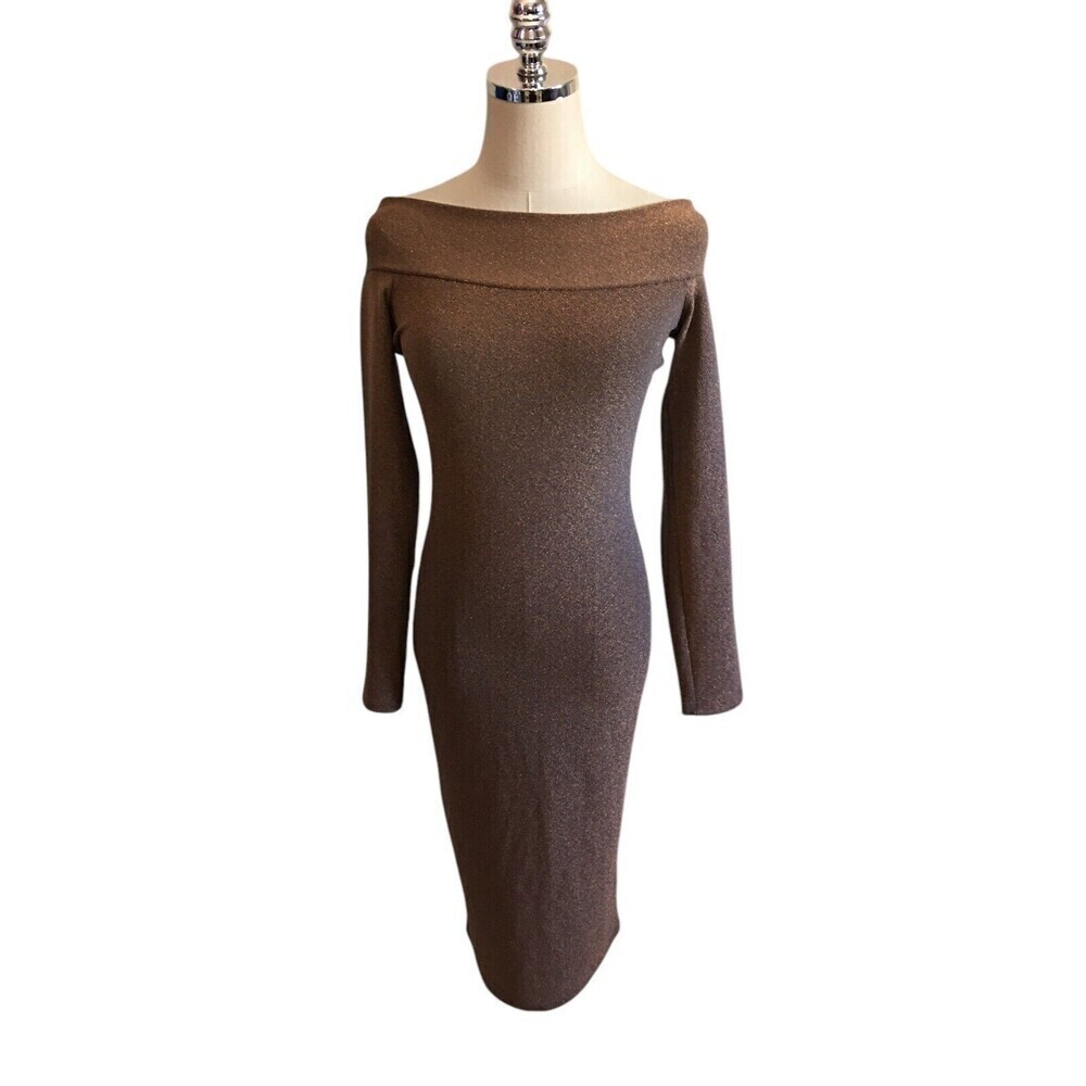 Riller & Fount Dress Women's Size 2 Bronze Omar Off The Shoulder Long Sleeve